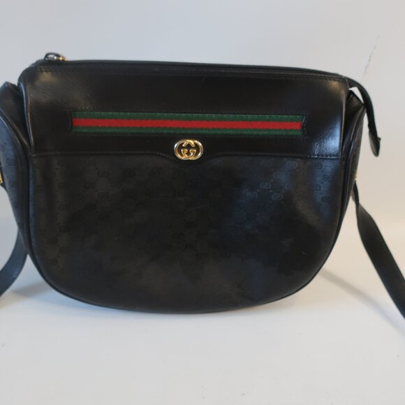 Authentic Womens Gucci Black Guccissima Sherry Web Ophidia Crossbody Handbag - Picture 3 of 16